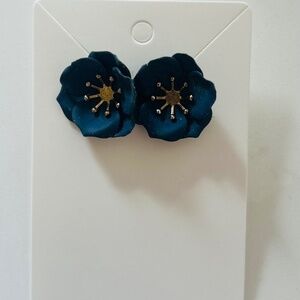 Navy blue and gold flower earrings